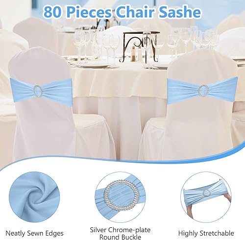 Miniatura 5 de CHENGU 150 bandas elásticas de elastano para silla, lazos elásticos para silla, bandas con hebilla deslizante para bodas, fiestas, recepciones,