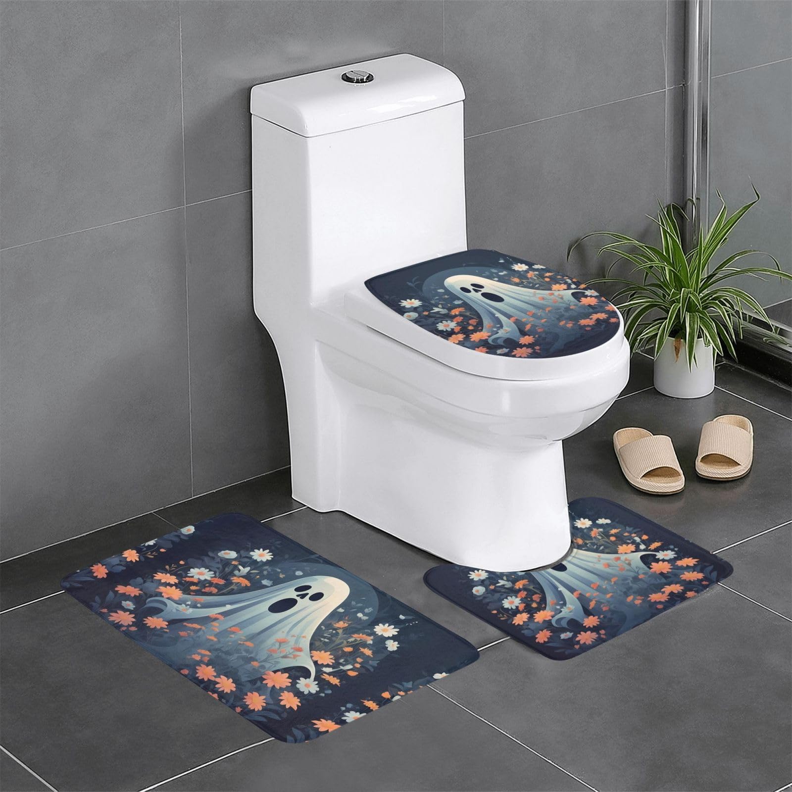 Tapis de salle de bain anti-glisse The Ghost Among Flowers contre les sols humides et froids
