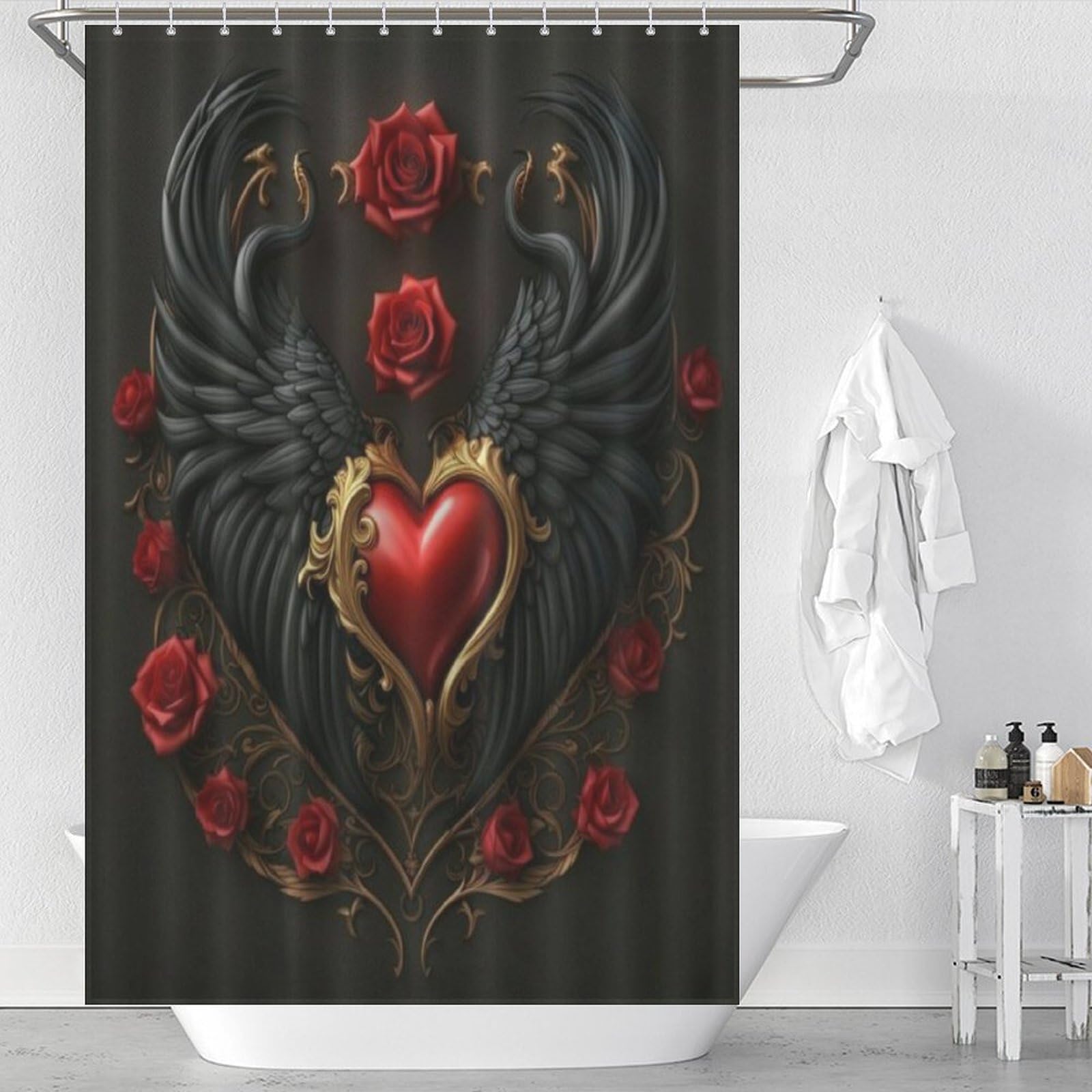 Rideau de douche rose Saint-Valentin 122x183 cm imperméable avec 12 anneaux pour baignoire