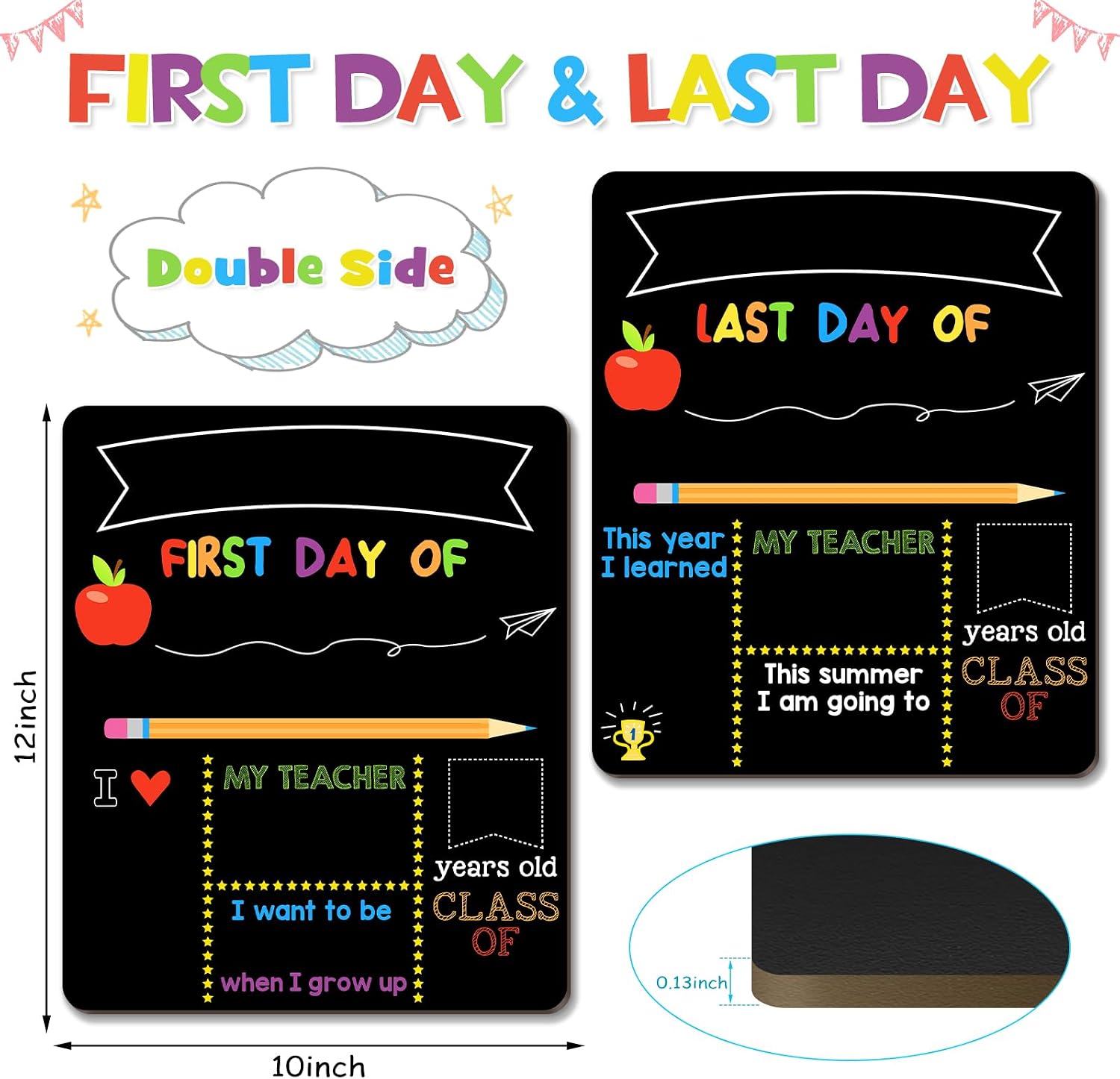 First & Last Day of School Signs with 6 Writing Pens, 10 x 12 Inch Double Sided Back to School Board, Reusable Wooden 1st Day of Preschool/Kindergarten Photo Props thumbnail