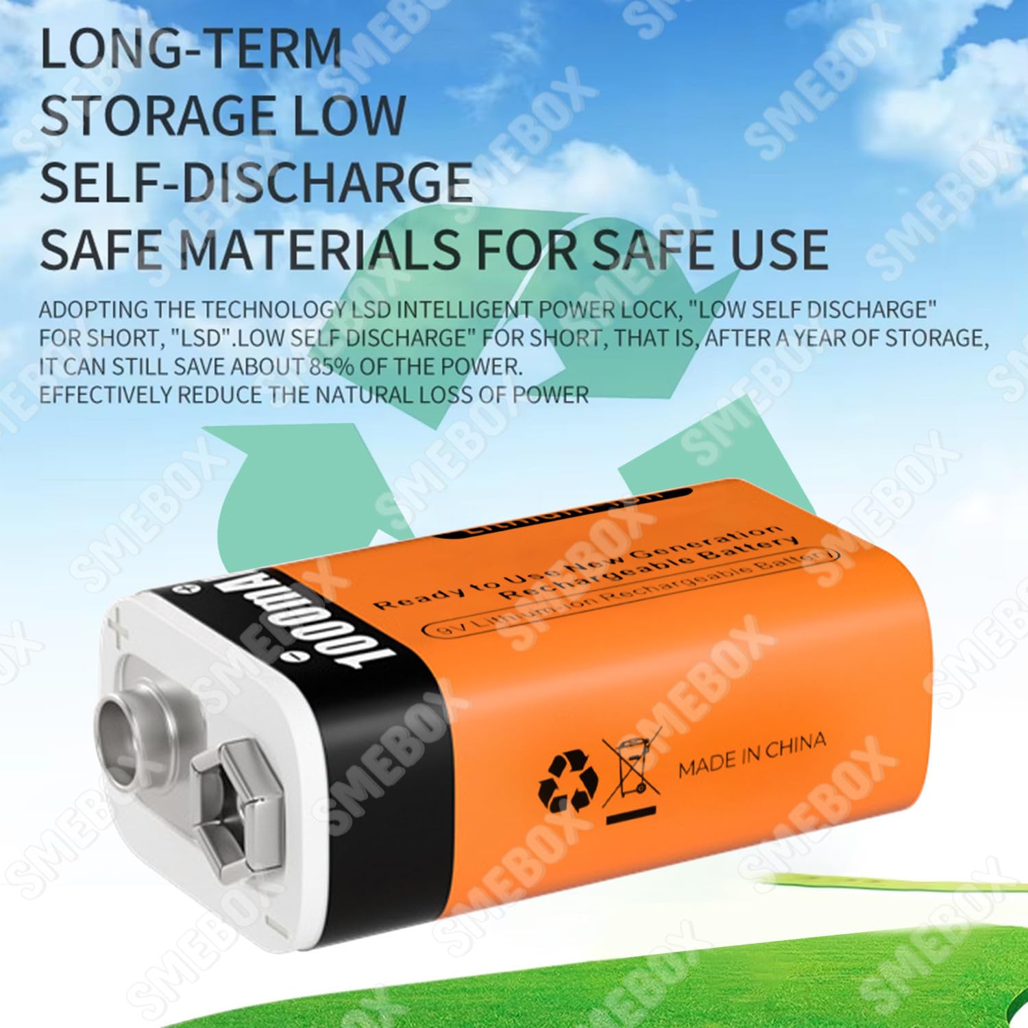Pilas Litio Recargables de 9V 1000mAh (9000mWh) Batería Recargable PP3 con Cargador y Cable USB para Detector Humo, Multímetro, Control Remoto, Guitarra Eléctrica (8 Pcs)