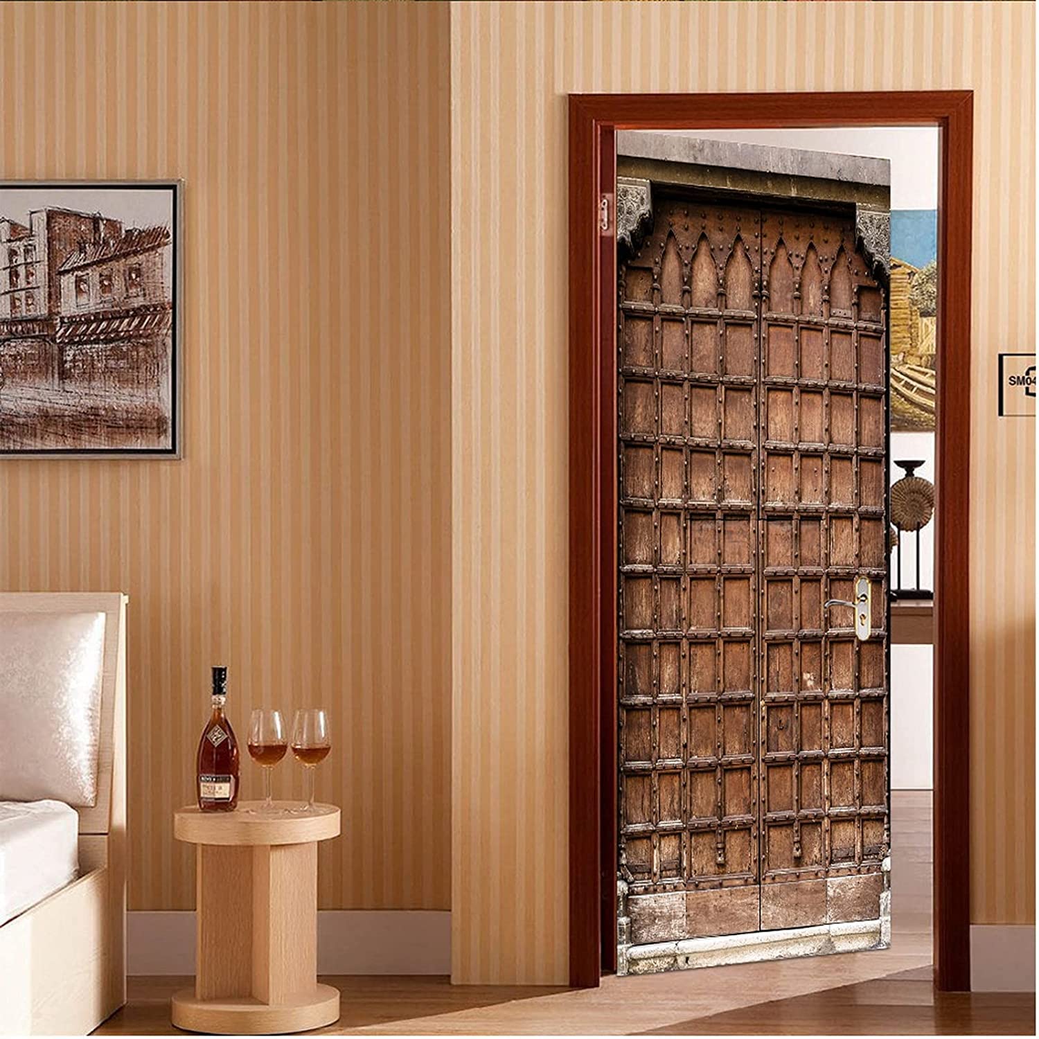 Adesivo Murale 3D Per Porta - Cartone Animato Di Natale - 2 Pezzi 80x200 Cm - Rimovibile E Impermeabile