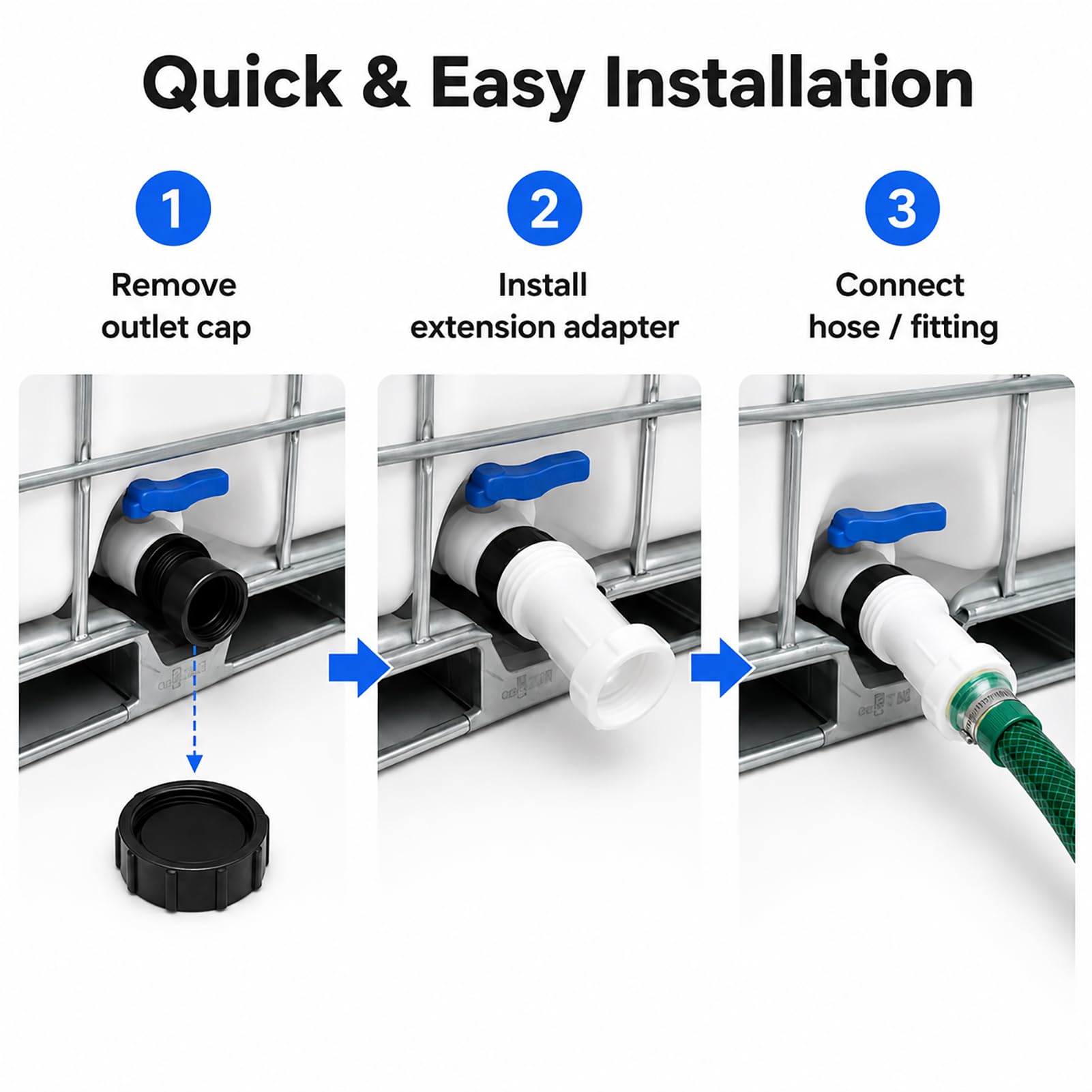 4 accesorios de depósito IBC, extensión de salida para tanque S60 x 6 DN50 de 2 pulgadas, adaptador de rosca gruesa, extensión de grifo para tanque de agua 1000L, contenedor IBC y sistema de riego