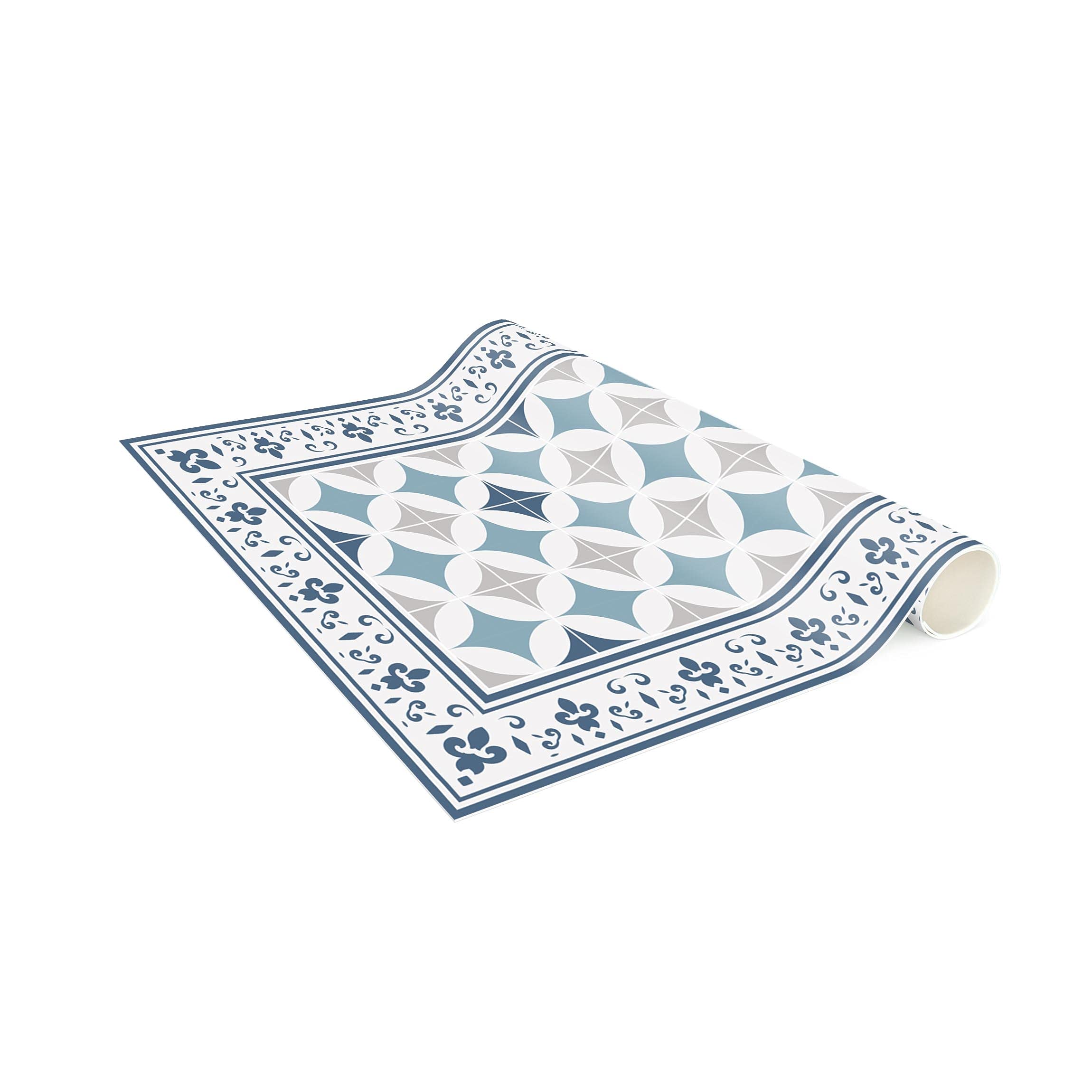 Tapis en Vinyle essuyable à l'eau à Motifs Collage sans Bulles Protection de Sol géométrique Tapis antidérapant Bleu Imitation carrelage Cuisine Couloir 3074 (60x180cm)