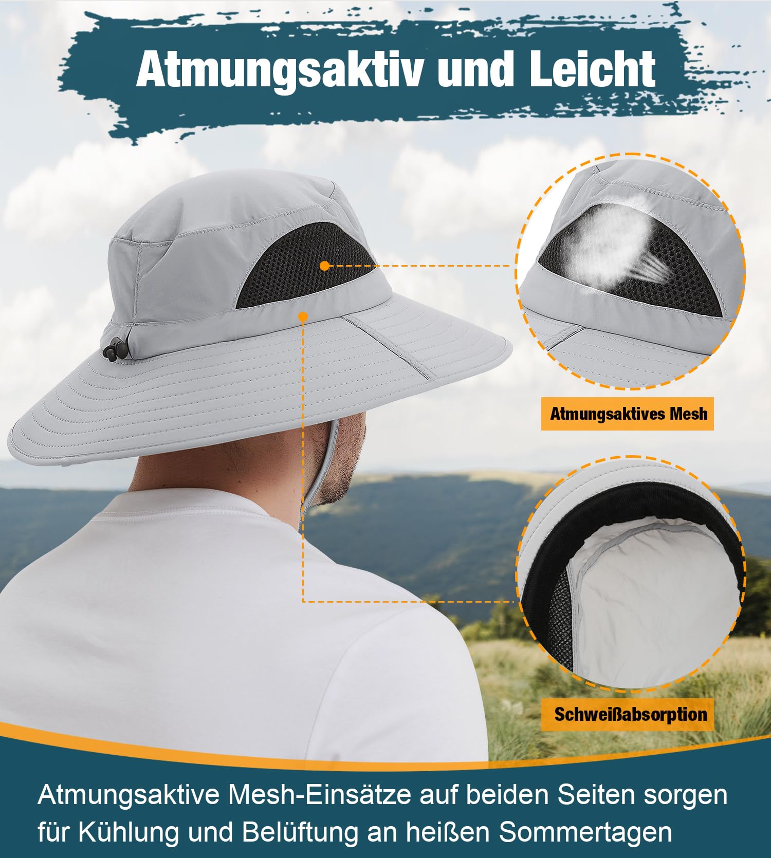 Wmcaps Chapeau Homme Soleil Anti UV Chapeau Randonnée Homme Bord Large Aventurier été Brousse Militaire Chapeaux de Voyage Safari Cowboy Boonie Hat Casquette Peche