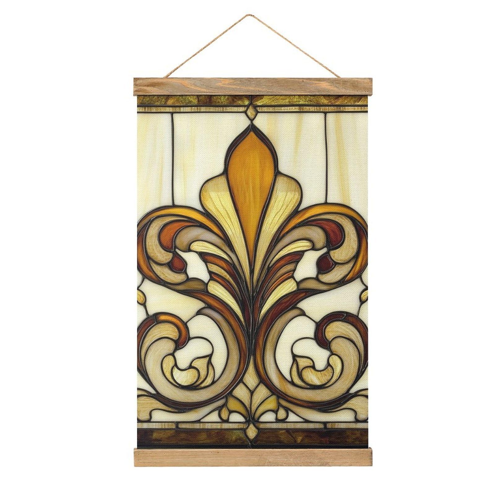 Jubonexis Stained Glass Panel Golden Yellows Floral Canvas Painting Wood Frames Poster Hanger Hanging Picture Kit Wall Art