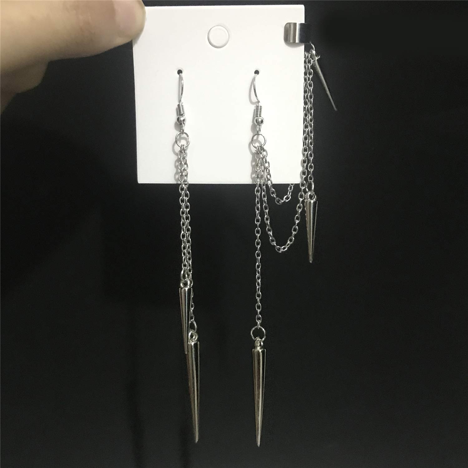 Aretes de cadena larga con borla larga estilo punk negro 316L, estilo vintage, steampunk, engranaje, clavos, trepadores, colgantes, para hombres y mujeres, unisex, Metal, N/P 9