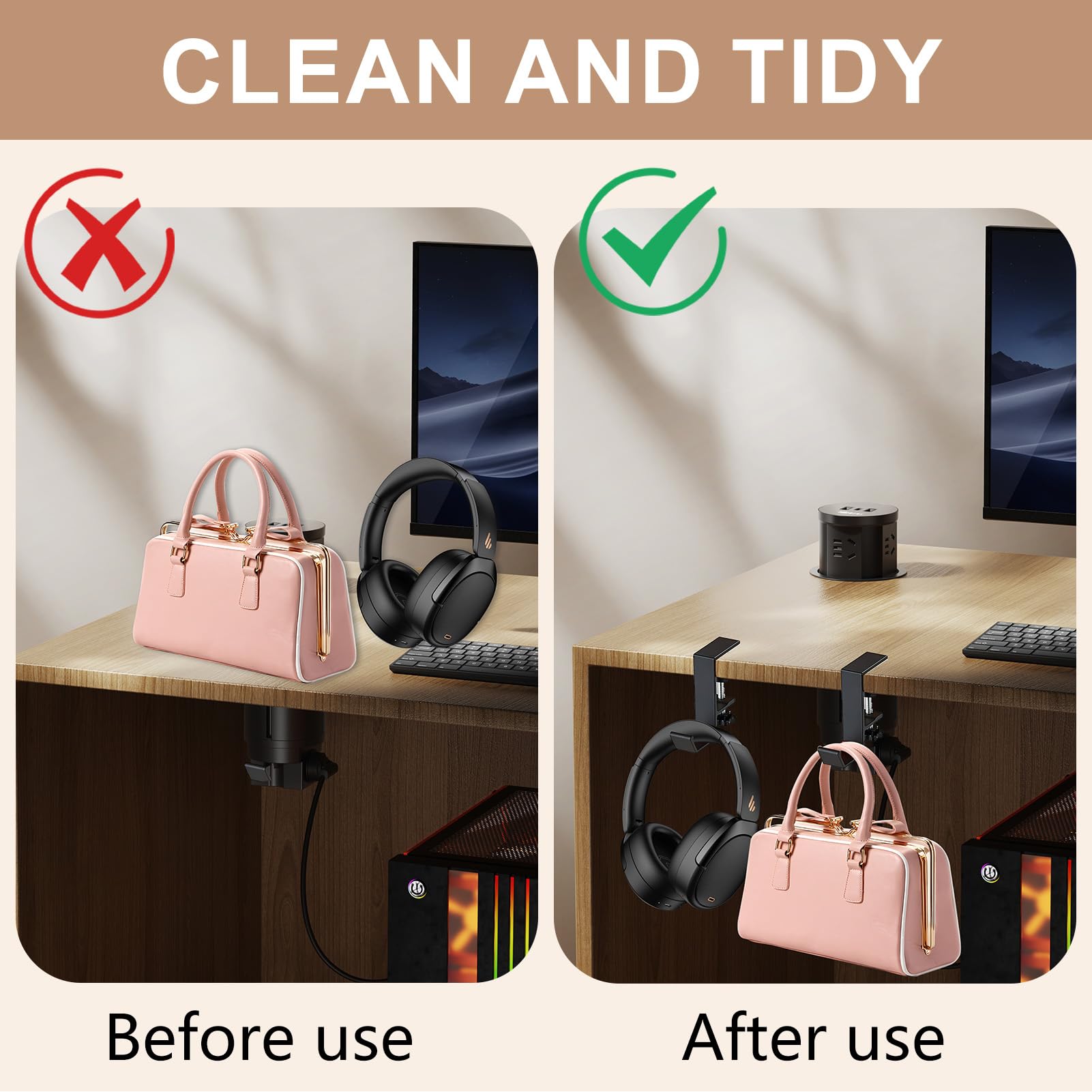 2pcs Supporto Per Cuffie, Gancio Borsa Da Tavolo, Organizzatore Da Scrivania Per Cuffie Da Gioco, Chiavi, Accessori - Design Compatto E Sicuro