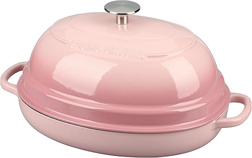 Olla ovalada esmaltada de hierro fundido holandés con tapa, horno holandés de pan para hornear pan de masa madre, 6 cuartos de galón, rosa