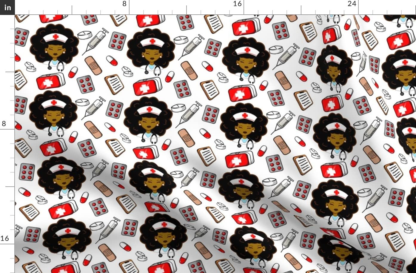 Spoonflower Fabric - Black Women Doctor Medium Medical Nurse Hospital Face Printed on Organic Cotton Sateen Fabric by The Yard - Sewing Quilting Apparel Home Decor
