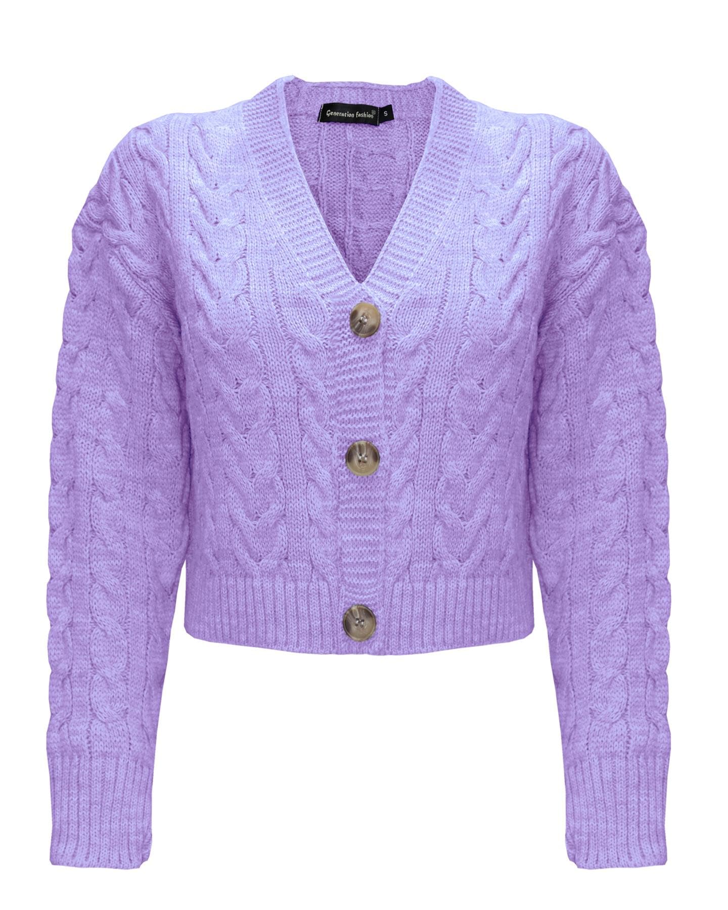 Generation Fashion Women's Lilac New ’S Knitted Long Sleeve 3 Button Down Cropped Bolero Cardigans Cable Knit Chunky Cardigan Crop Top Short Cardigans [,L]