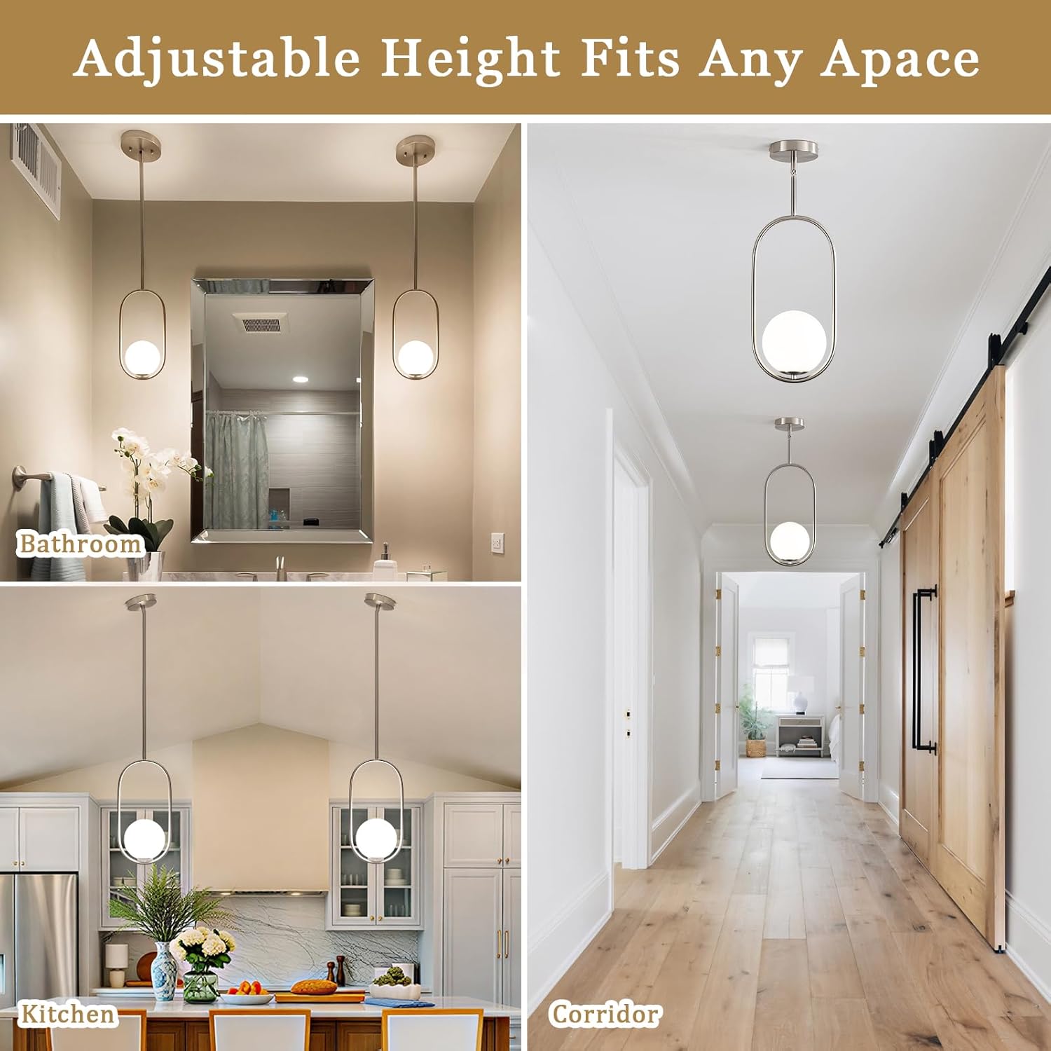 2 Pack Brushed Nickel Pendant Light Modern Mid Century Pendant Lighting for Kitchen Island Vintage Ceiling Hanging Light Fixture Milk Glass Pendant Lights for Hallway Kitchen Table Bedroom Entryway