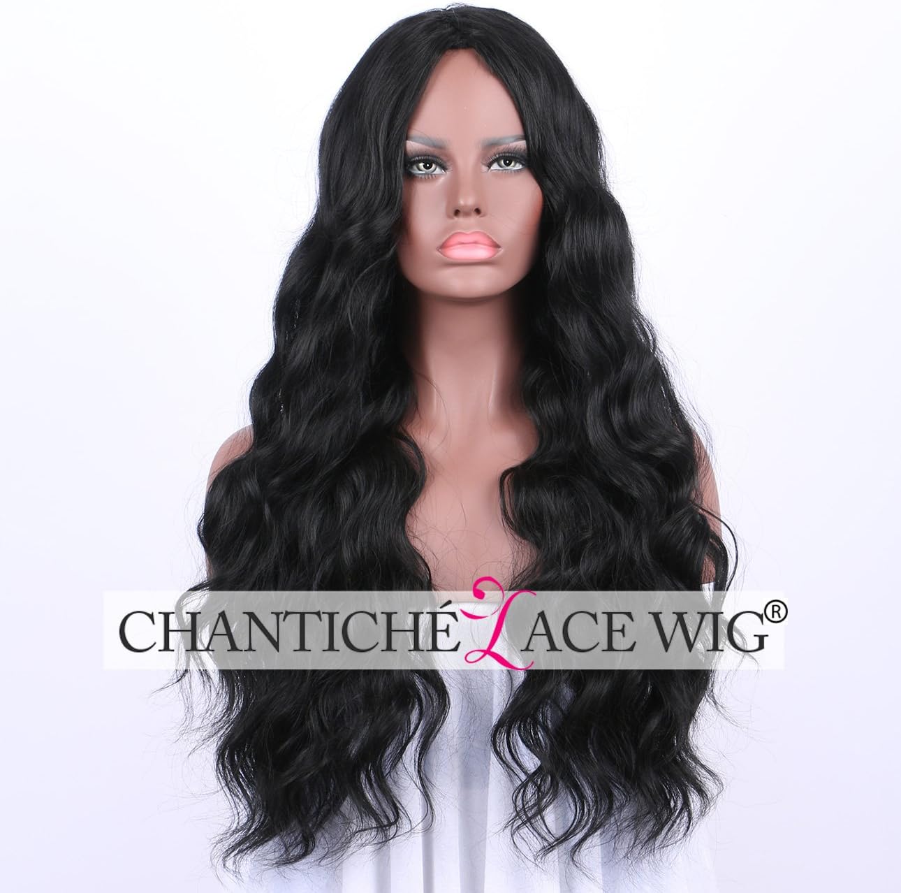 Chantiche Long Black Wig with Middle Parting Wavy Synthetic Wigs UK Heat Resistant 24 inches