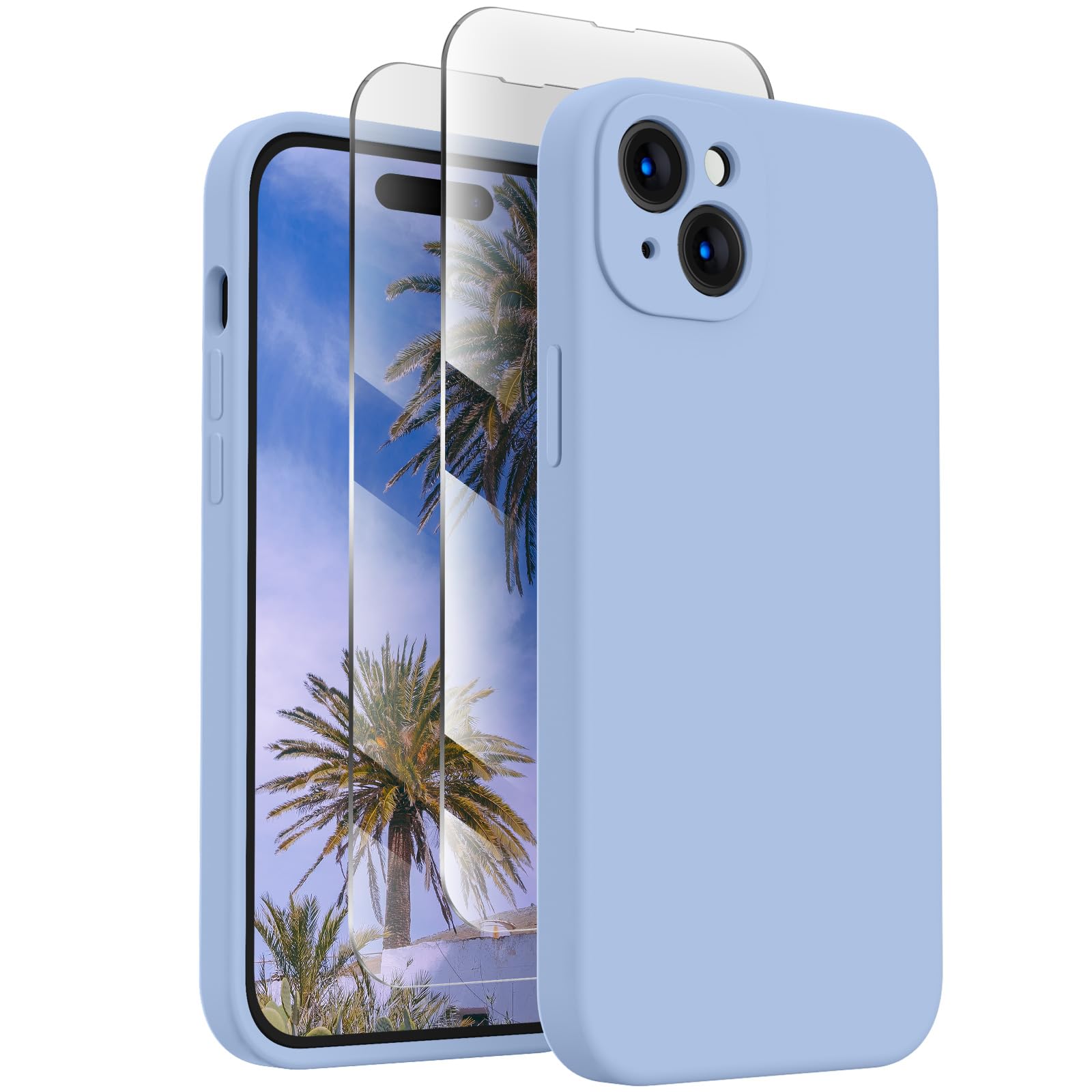 FireNovaDesigned for iPhone 15 Plus Case, Silicone [Camera Protection] Case with [2 Screen Protectors], Soft Anti-Scratch Microfiber Lining Inside, 6.7 inch, Light Blue