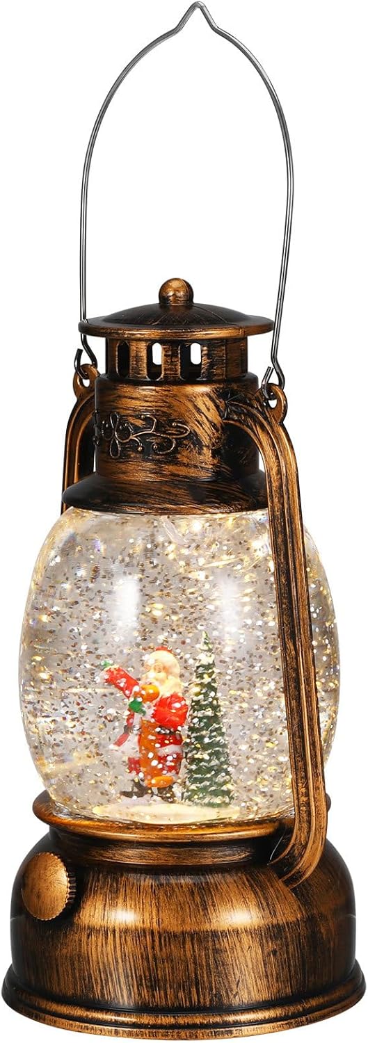 Didiseaon Christmas Snow Globe Lantern: Musical Snow Globe USB Powered Or Battery Operated Rotating Santa Claus Glitter Music Box for Holiday Dining Table Fireplace Window Decoration