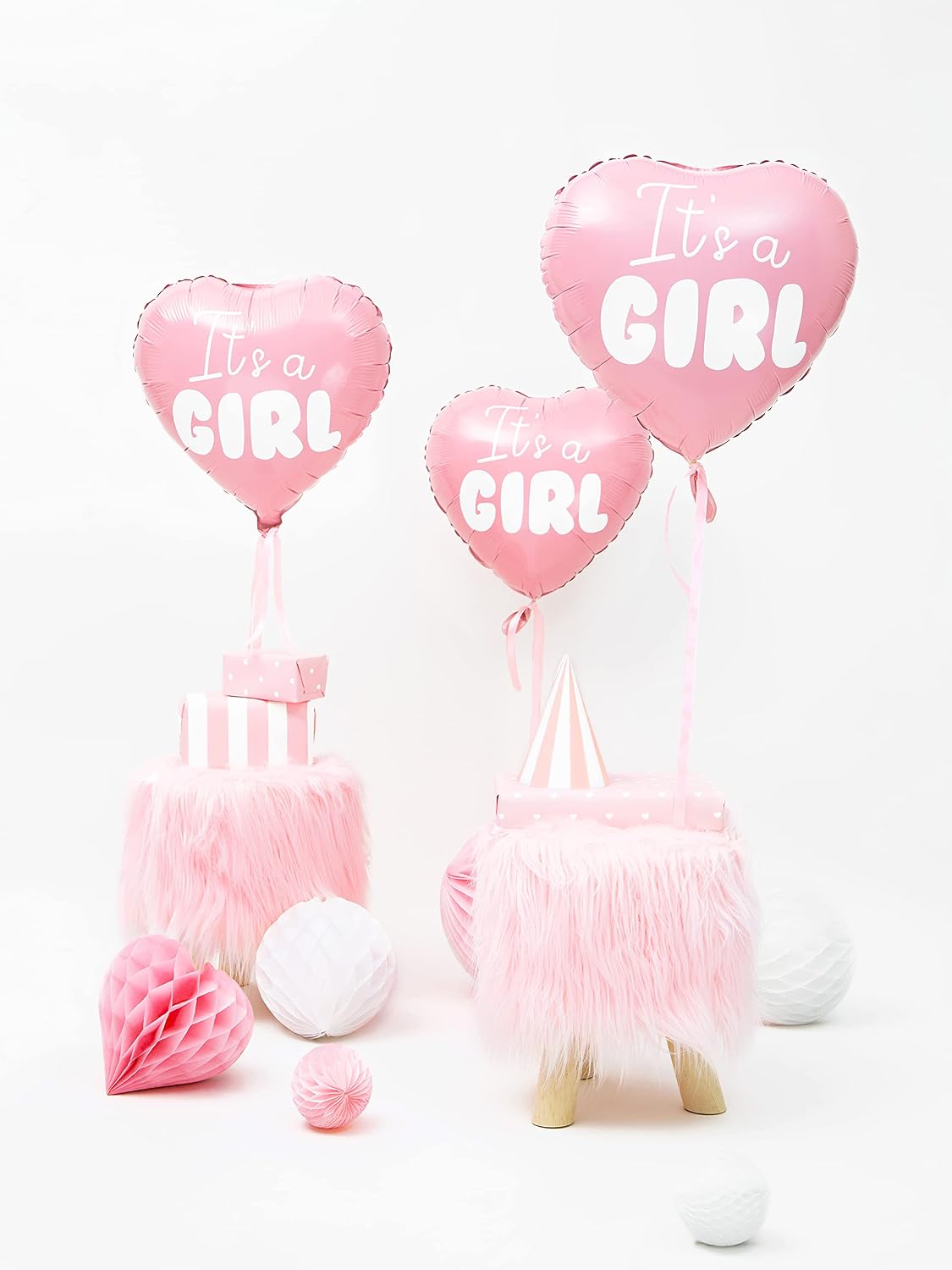 PartyDeco 18" Pastel Foil Heart Balloon in White & Pink, "It’s a Girl" Baby Shower Decoration, 45 cm - Image 4