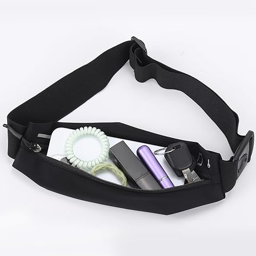 Miniatura 6 de Cinturón delgado para correr para hombres y mujeres, riñonera para correr para mujer, bolsa de cintura para entrenamiento y trotar, Negro -