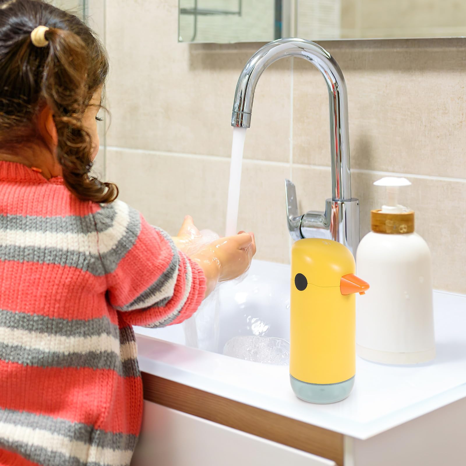 Veemoon Dispensador Automático de Jabón Sensor Infrarrojo Inteligente Amarillo Espumoso y Capacidad de 220ml, Diseño de Dinosaurio para Cocina y Baño