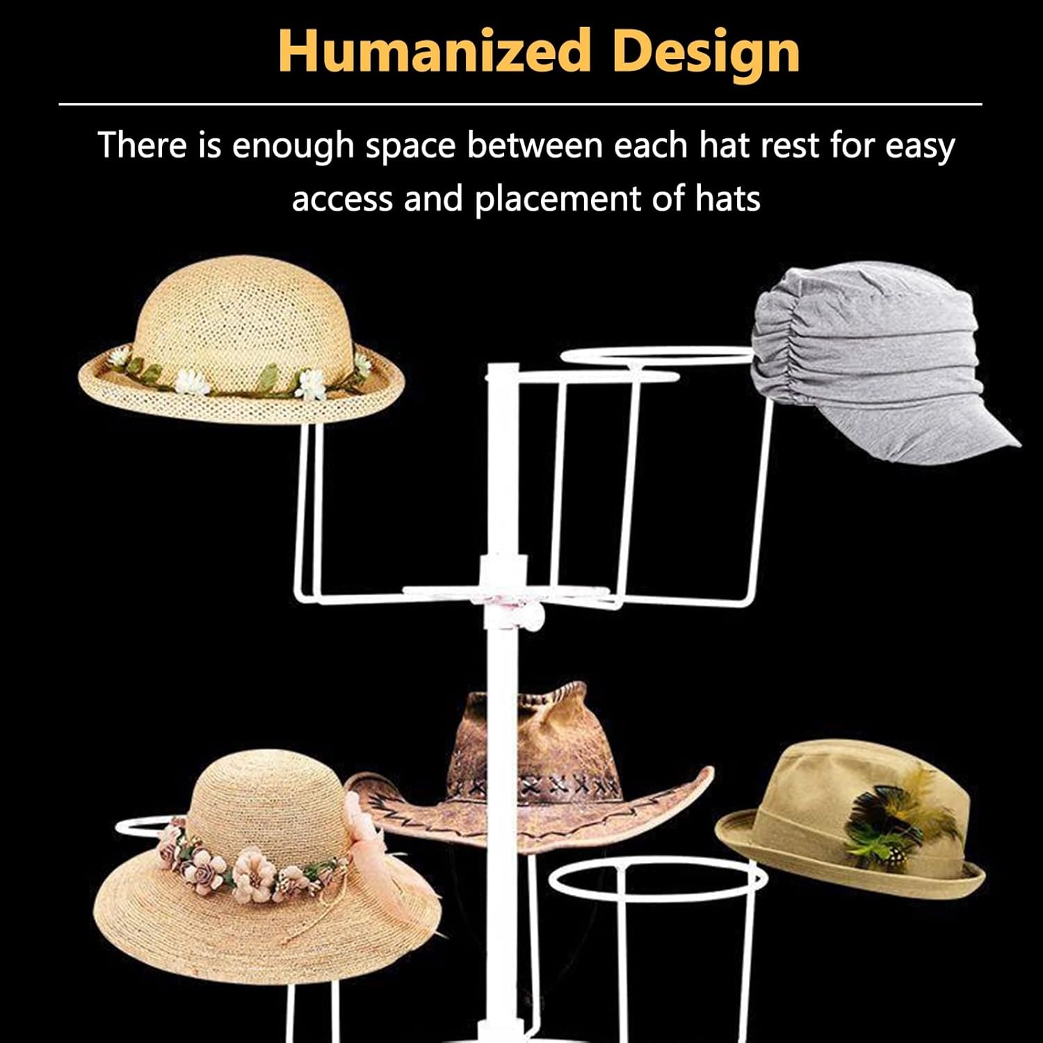 Hat Rack 6 Tier Hat Headwear Rack Floor Standing Organizer Display Stand for Home/Office/Cloakroom Black Iron Frame