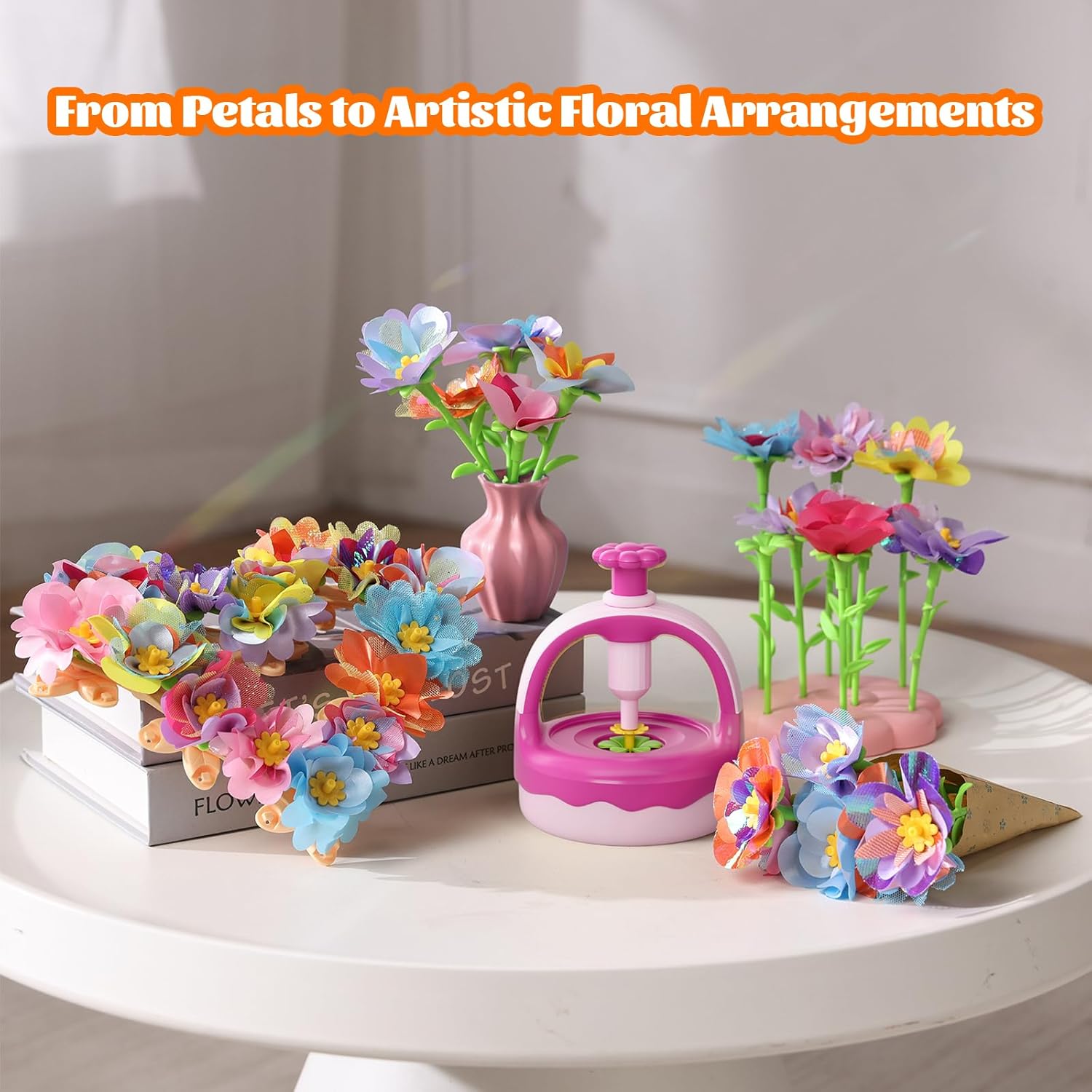 Fabric Flower Bouquet Craft Kit, DIY Arts & Crafts Toy for Kids, Creative Flower-Making Activity Set, Educational Preschool Toy, Perfect Birthday & Christmas Gift for Girls Ages 4 5 6 7 8+ (red) - Image 4