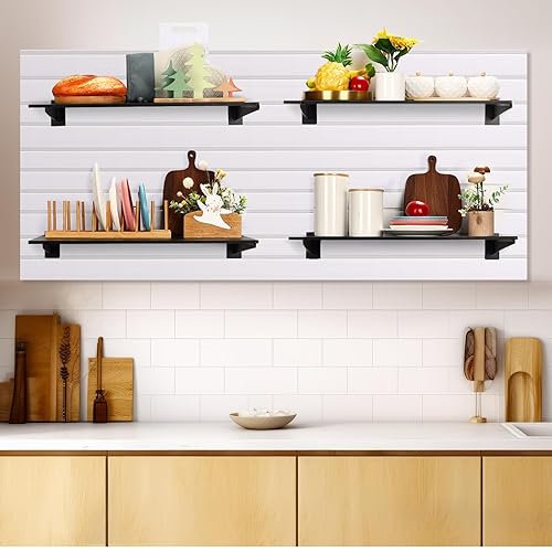 Vista 12 de Therwen 24 piezas de 12 pulgadas cromo Slatwall soporte de estante para cuchillos con soportes de metal para labios, ganchos para colgar Slatwall