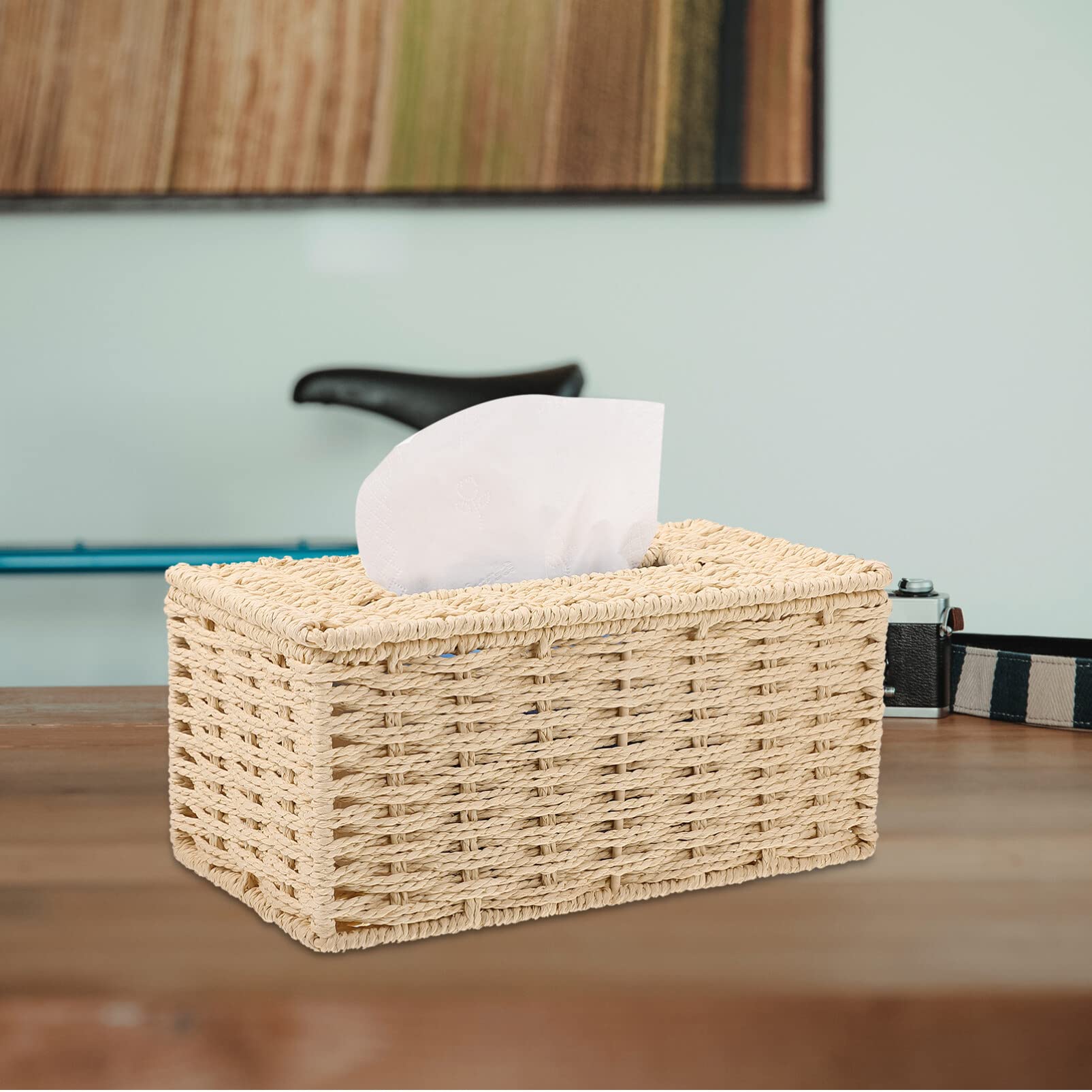 Boîte à mouchoirs rectangulaire en rotin tissé pour serviettes en papier
