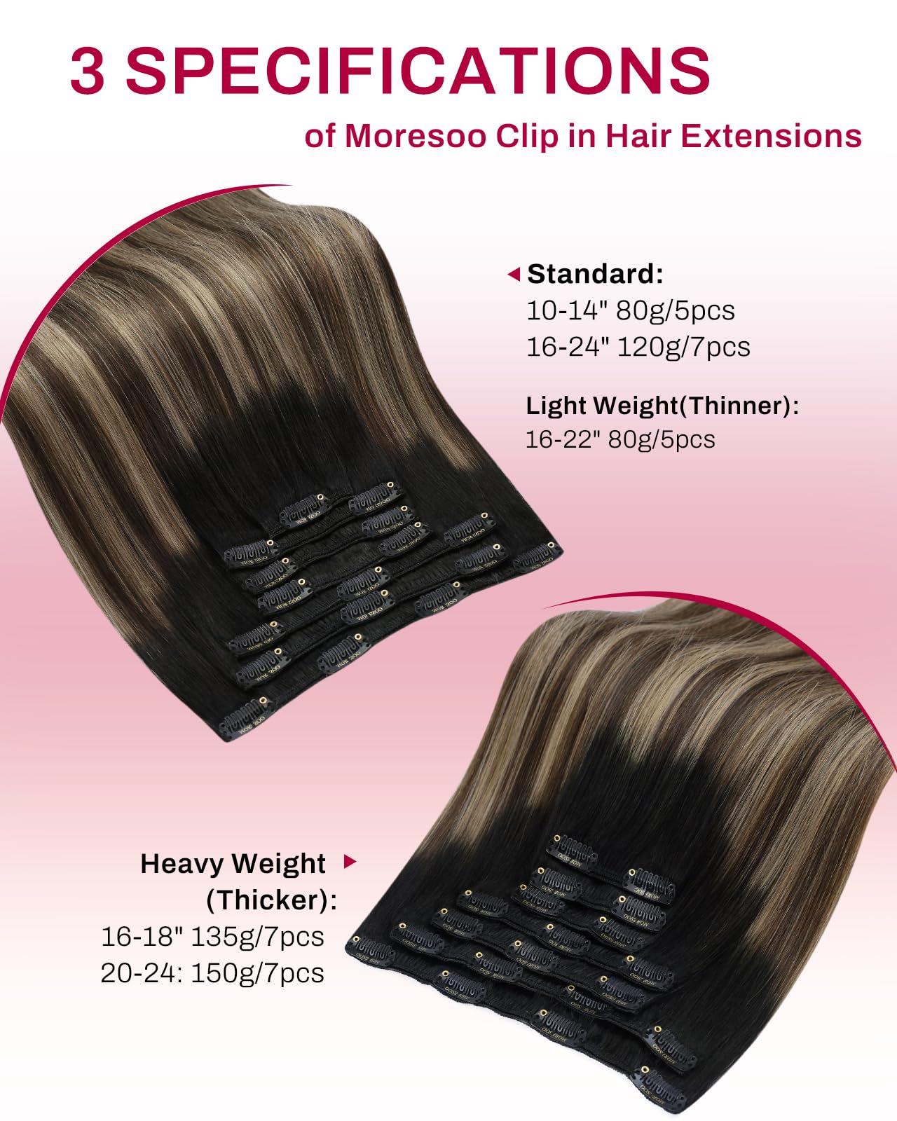 Moresoo Hair Extensions Clip in Real Hair Dark Brown Invisible Full Head Clip in Human Hair Extensions Brunette Shoulder-length Short Remy Hair 12 Inch 5 Pieces/80g #2 — view 47