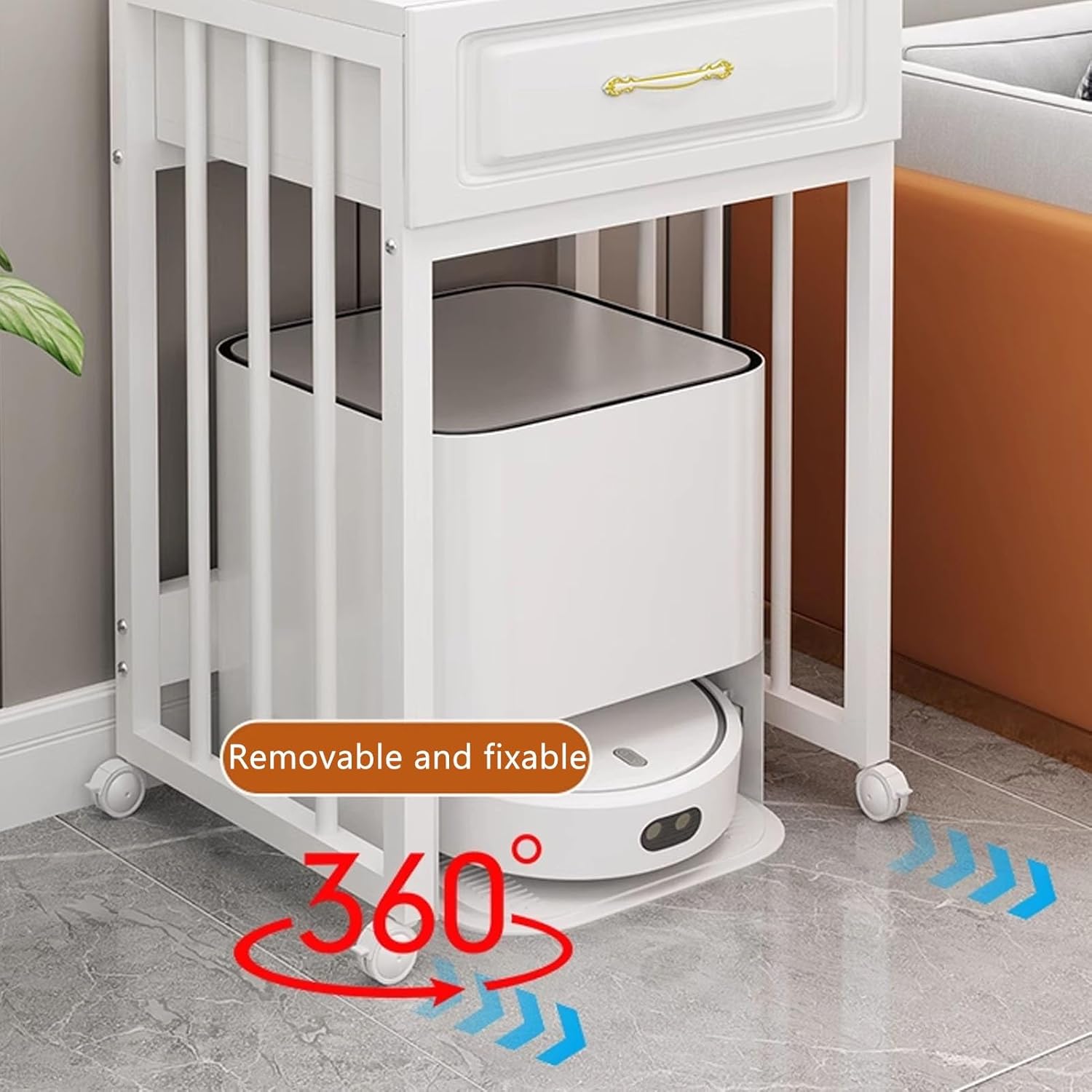 JKGHK Sweeping Robot Stand Rack, Robot Vacuum Stand Cabinet with 360° Casters, Robots Vacuum Nightstand with Drawer, Multi-Tier Side Table for Living Room, Home, Office(Black,50cm/20in)