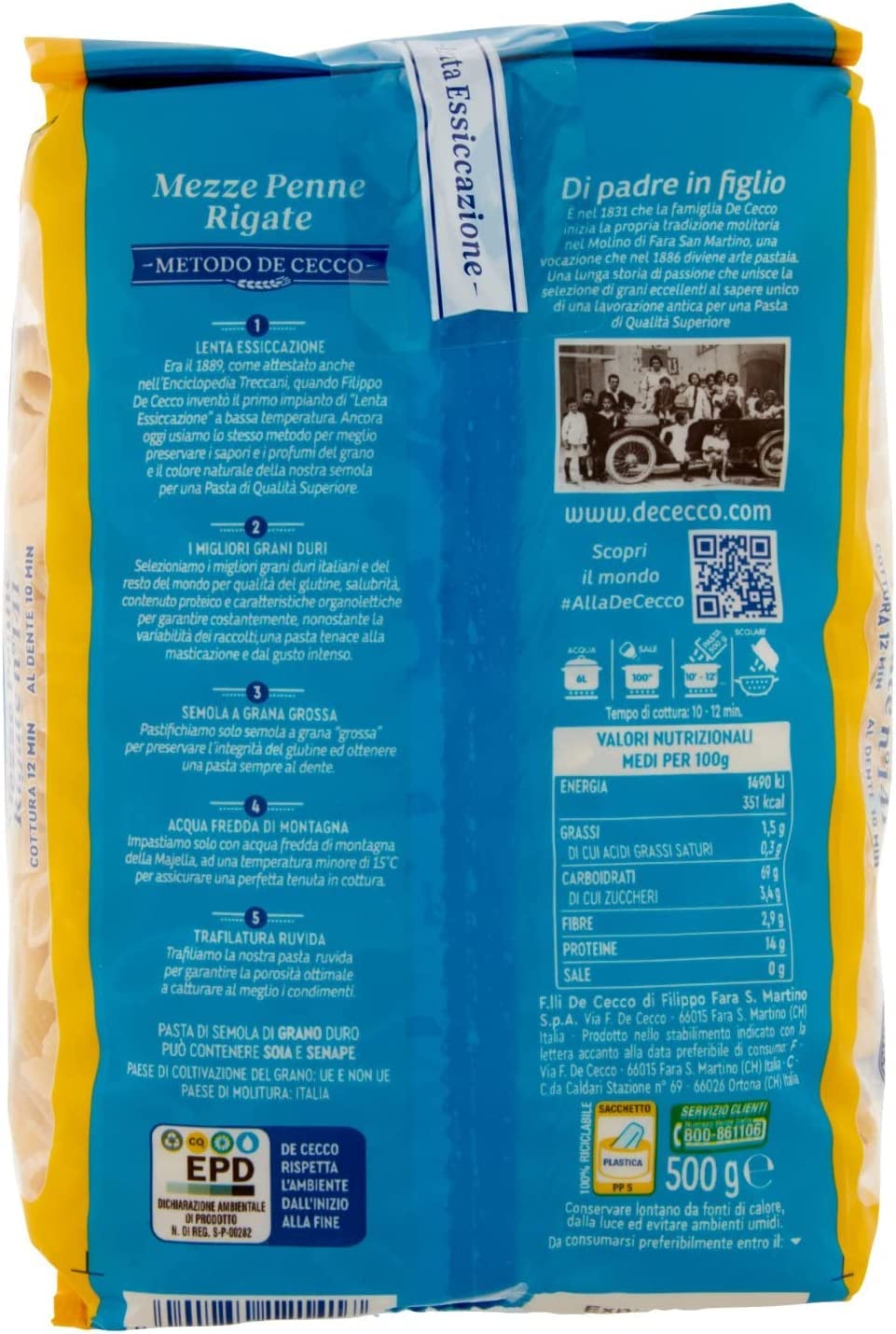 Italian Gourmet Mezze Penne Rigate N.141 pâtes de semoule 24 x 500g