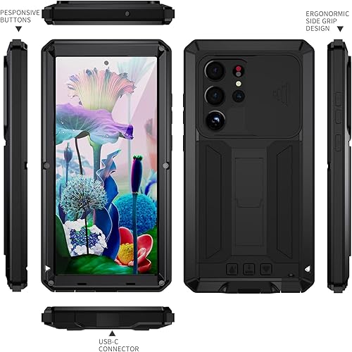 Miniatura 7 de Funda de metal para Samsung Galaxy S23 Ultra, funda de metal militar resistente para exteriores, pantalla incorporada, función atril, protector de