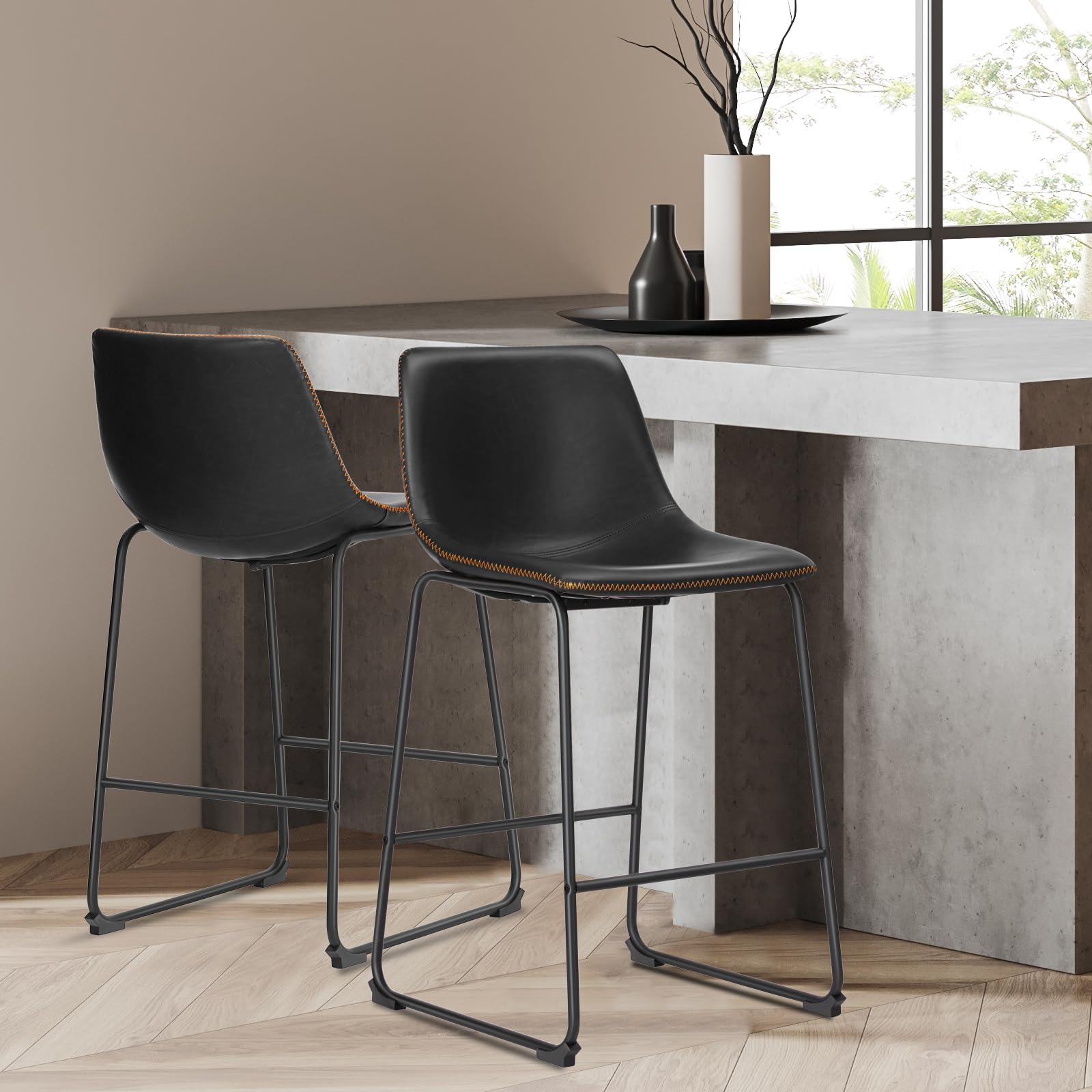 Set Di 2 Sgabelli Da Bar NEWBULIG Con Schienale – Similpelle Marrone, Altezza Seduta 40 Cm – Per Cucina E Bistrot