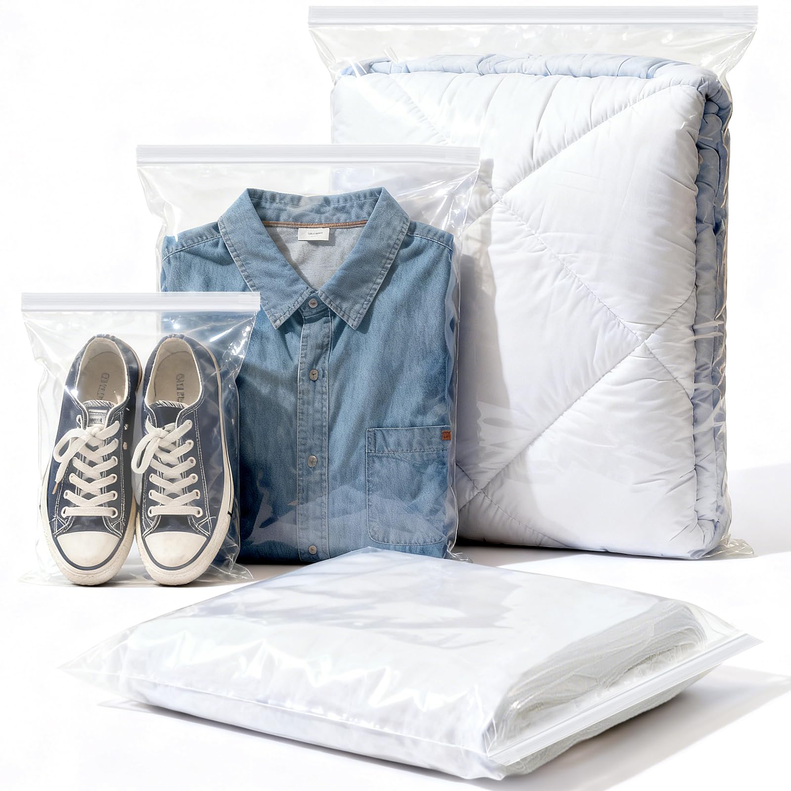 Mbsomnus Zip Lock Bags Reusable 30x40 cm, 30 Pieces Sealable Plastic Bag Large Grip Seal Clear Baggies Polythene Pouches for Storing Clothes Shoes