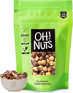 Oh! Nuts Roasted Salted Hazelnuts 2 lb - Crunchy Skinned Filberts, Healthy Antioxidant-Rich Snack in Resealable Bag