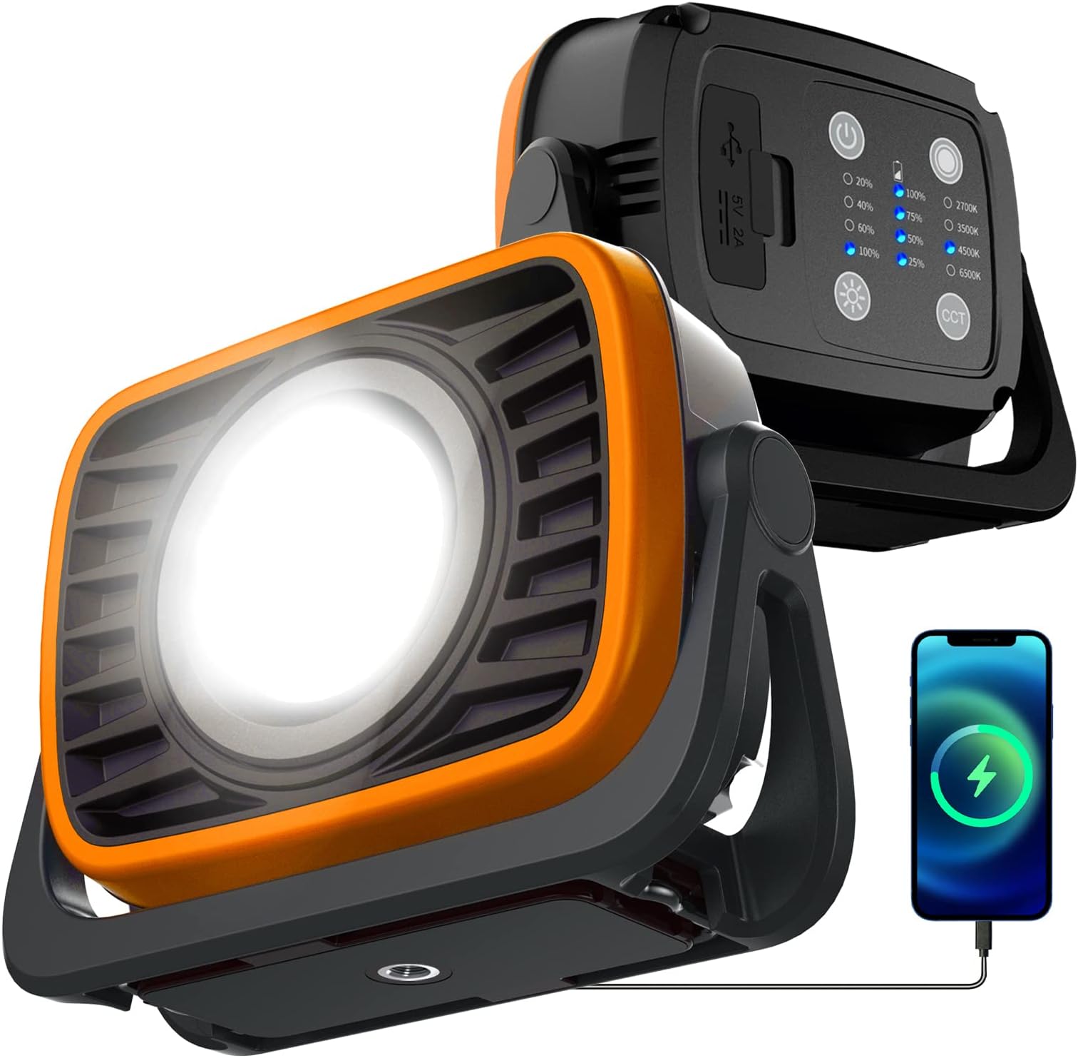 PRINCEWAYLED Work Light, Rechargeable 2000 Lumen Super Bright LED COB Portable Trouble Flood Light, 8000mAh Battery Powered, Mechanic Job Site Lighting Worklight for Car Repair Lamp