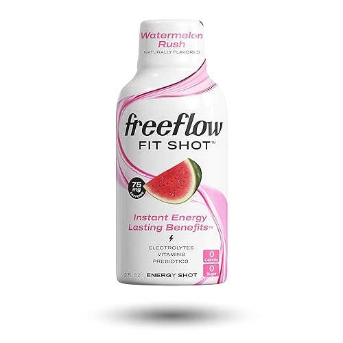 Miniatura 8 de Freeflow Fit Energy Shots, Watermelon Rush, impulso natural de cafeína con L-teanina, ginseng, vitaminas, prebióticos, electrolitos (6 unidades,