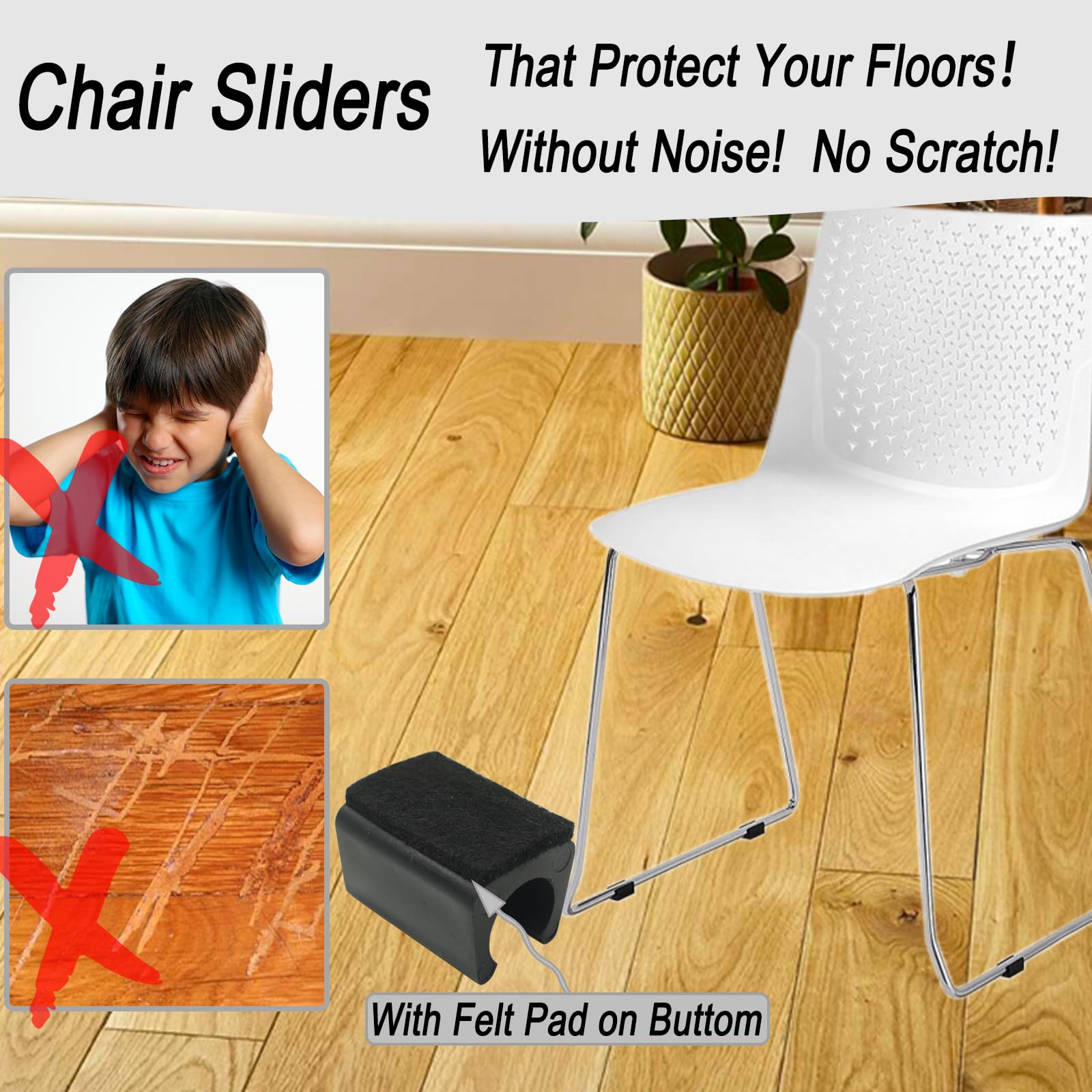 Tapas rectangulares en forma de U para patas de silla con almohadillas de fieltro, protectores de patas de muebles que se deslizan suavemente, protegen el suelo de madera dura, sin arañazos, sin ruido