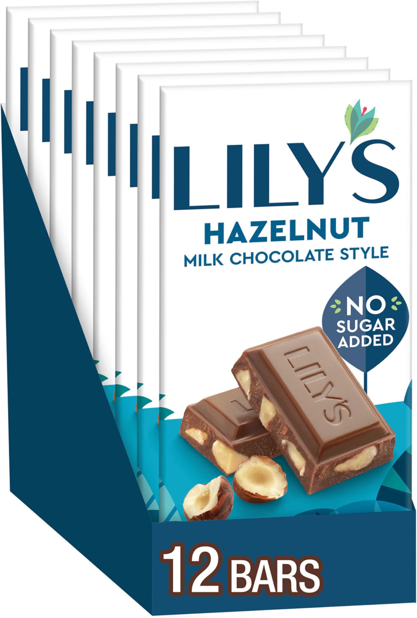 LILY'S Hazelnut Milk Chocolate Style No Sugar Added, Sweets Bars, 2.8 oz (12 Count)
