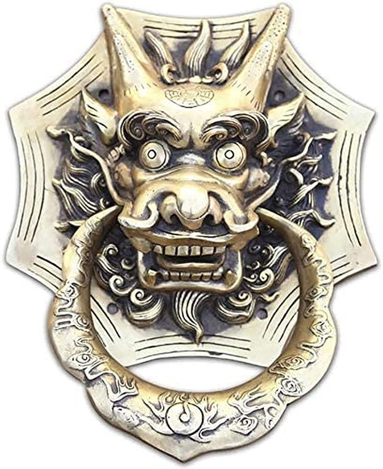 Chinese Classical Door Handle Dragon Statue Door-Knocker Pure Copper Delicate Chinese Classical Brass Mighty Dragon Statue Ring-Pull Vintage Door Handle