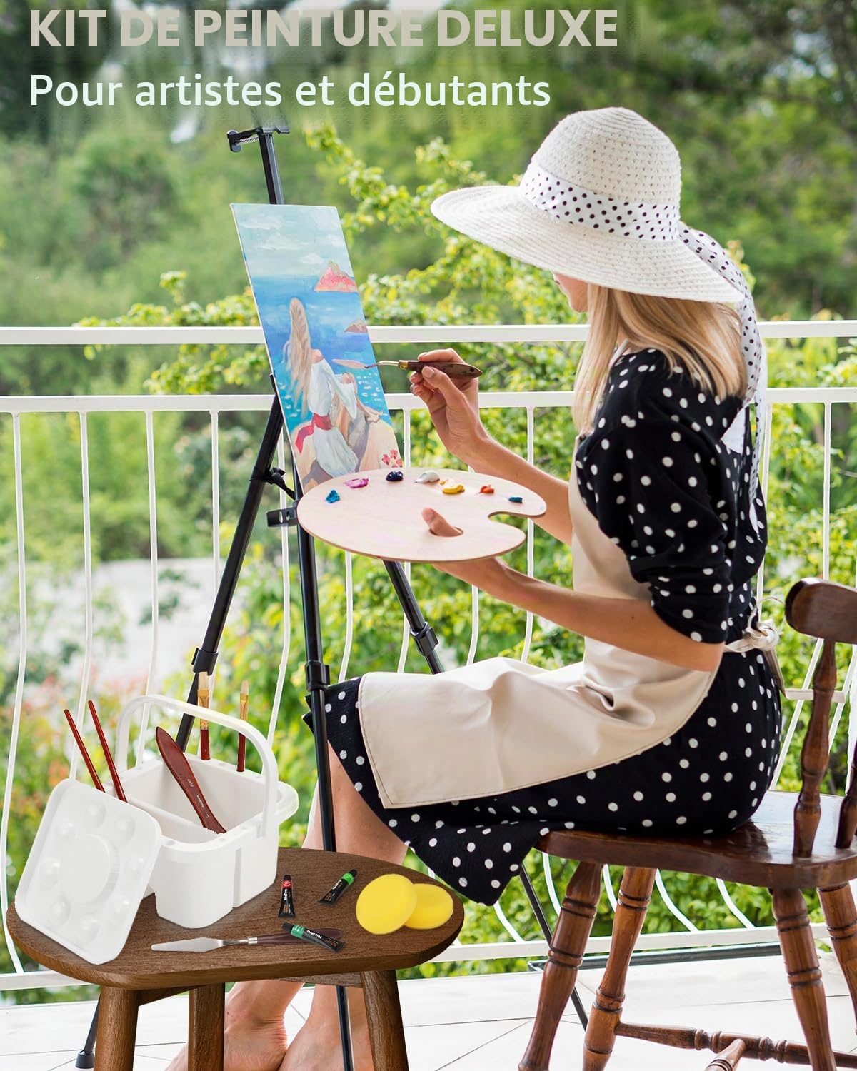 Nicpro Grand kit de peinture de luxe 158 pièces avec chevalet en métal et bois de hêtre massif, acrylique, peinture à l'huile et aquarelle, pinceaux, toiles, palette, bloc de papier, ensemble d'art