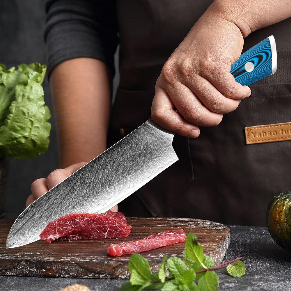 Chef Knife,Kitchen Knife, 7 Inch Santoku Knife Damascus Kitchen Knives Damascus Sharpest Steel 67-Layer Sharp Santoku Knife