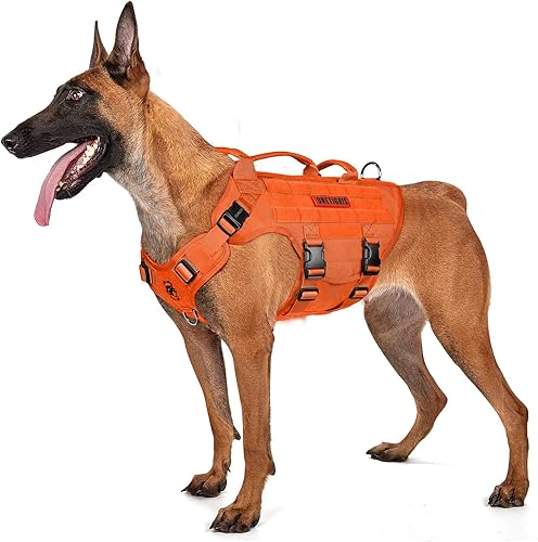 Miniatura 7 de OneTigris Arnés táctico grande para perro, arnés ajustable de chaleco para perro sin tirones, arnés resistente con asa, paneles grandes de gancho y