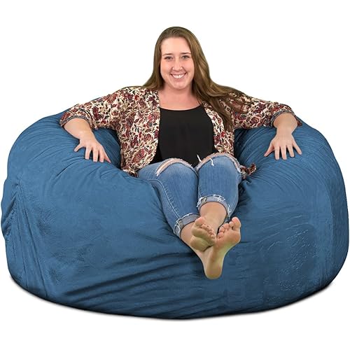 ULTIMATE SACK 5000 (5 Ft.) Bean Bag Chair: Giant Foam-Filled Furniture - Machine Washable Covers, Durable Inner Liner, 100% Virgin Foam. Comfy Bean Bag Chair. (Cloud, Suede)