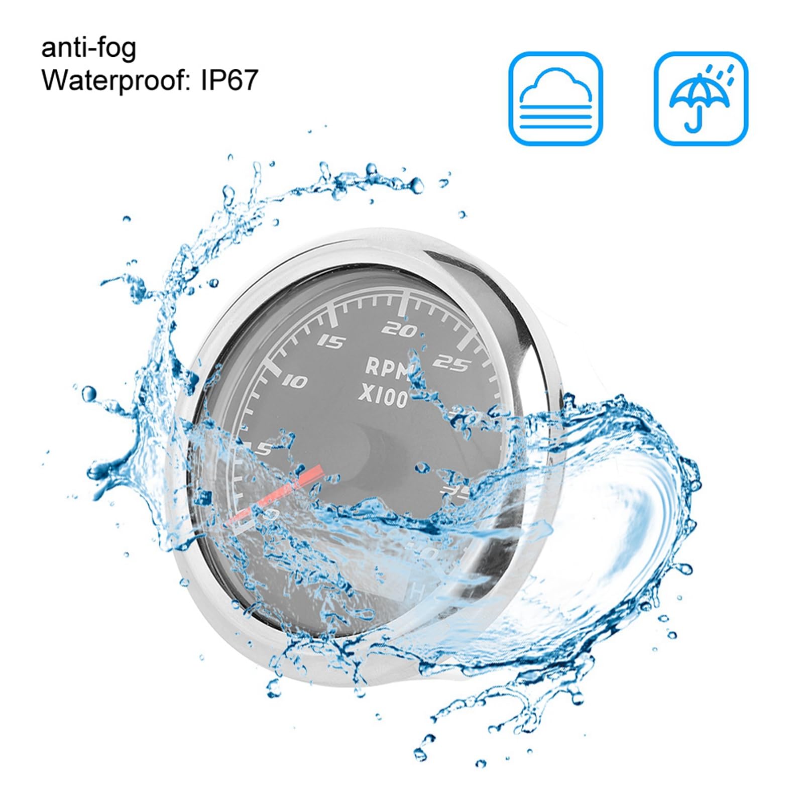 Tacómetro para barcos, medidor de tacómetro marino de 3,3 pulgadas, medidor de RPM, contador de horas LCD, contador de revoluciones, 12 V, 24 V, para salpicadero marino