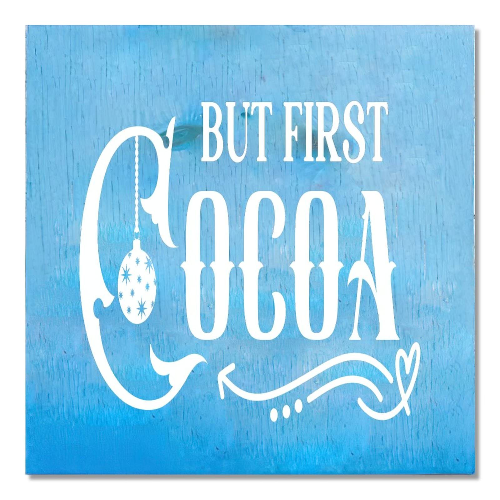 Panneau bois But First Cocoa : le cadeau idéal pour décoration murale Noël