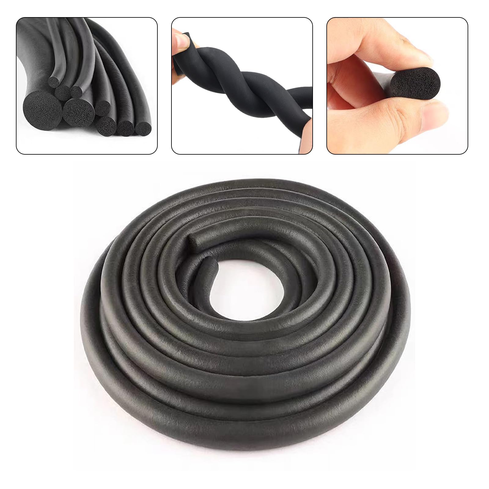 Cordon d'étanchéité rond en mousse EPDM - 5 m de diamètre - Diamètre : 16 mm - Pour fenêtres, murs et plafonds