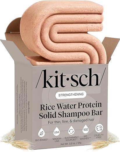 Kitsch Hair Growth | Rice Shampoo Bar for Strengthening | Helps Dry Hair | Made in US | All Natural | Moisturizing | Vegan Solid Shampoo Bar for Hair | Rice Water Shampoo Bar | Zero Waste, 3.2 oz