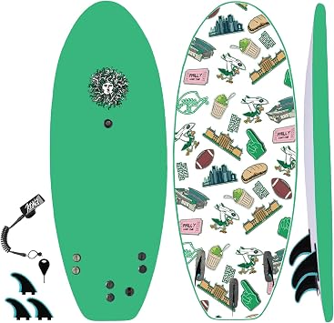 KONA SURF CO. The 4-4 Surfboards Soft Board Foam Top Short Boogie Bodyboard Surfboard Includes Removable Fins and Leash Green, 4ft 4in