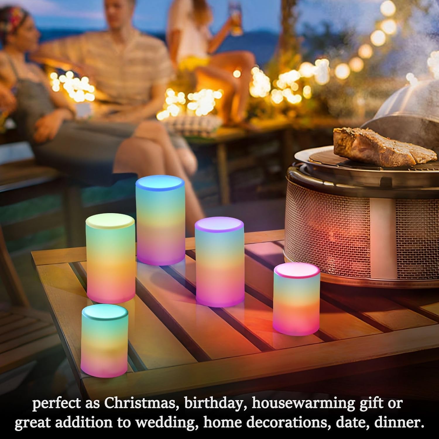 DOMIKING Teal Orange Pink Gradient Flameless Candles with Remote Control Electric Led Candles with Timer Battery Operated Flickering Tea Light Candles for Desk Outdoor Home Bathroom 2 PCS