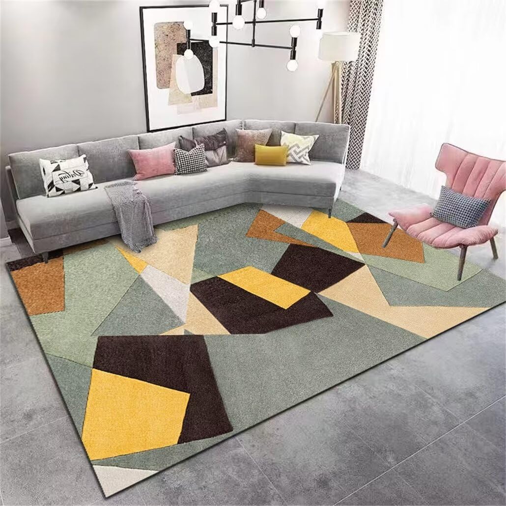 Tapis de salon jaune moutarde 180x230cm grand tapis chambre moderne à poils courts