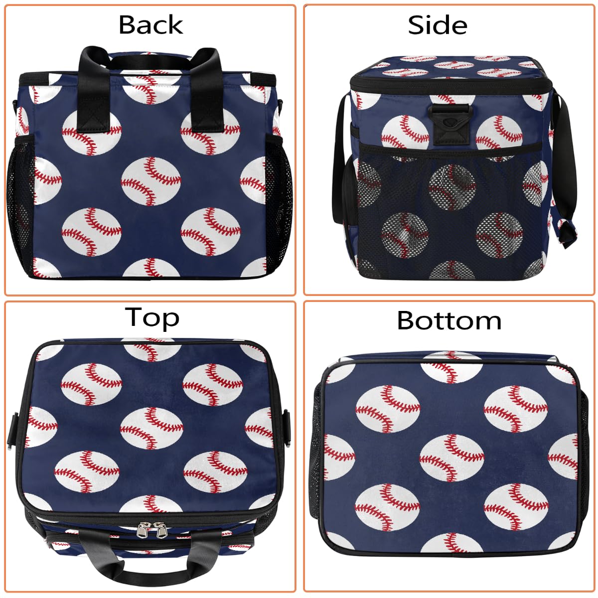 Mexpekil Borsa termica riutilizzabile a prova di perdite, motivo baseball blu, picnic, borsa termica a tema sport, borsa termica per donne, uomini, lavoro, campeggio, spiaggia, ufficio, 24 lattine, 15